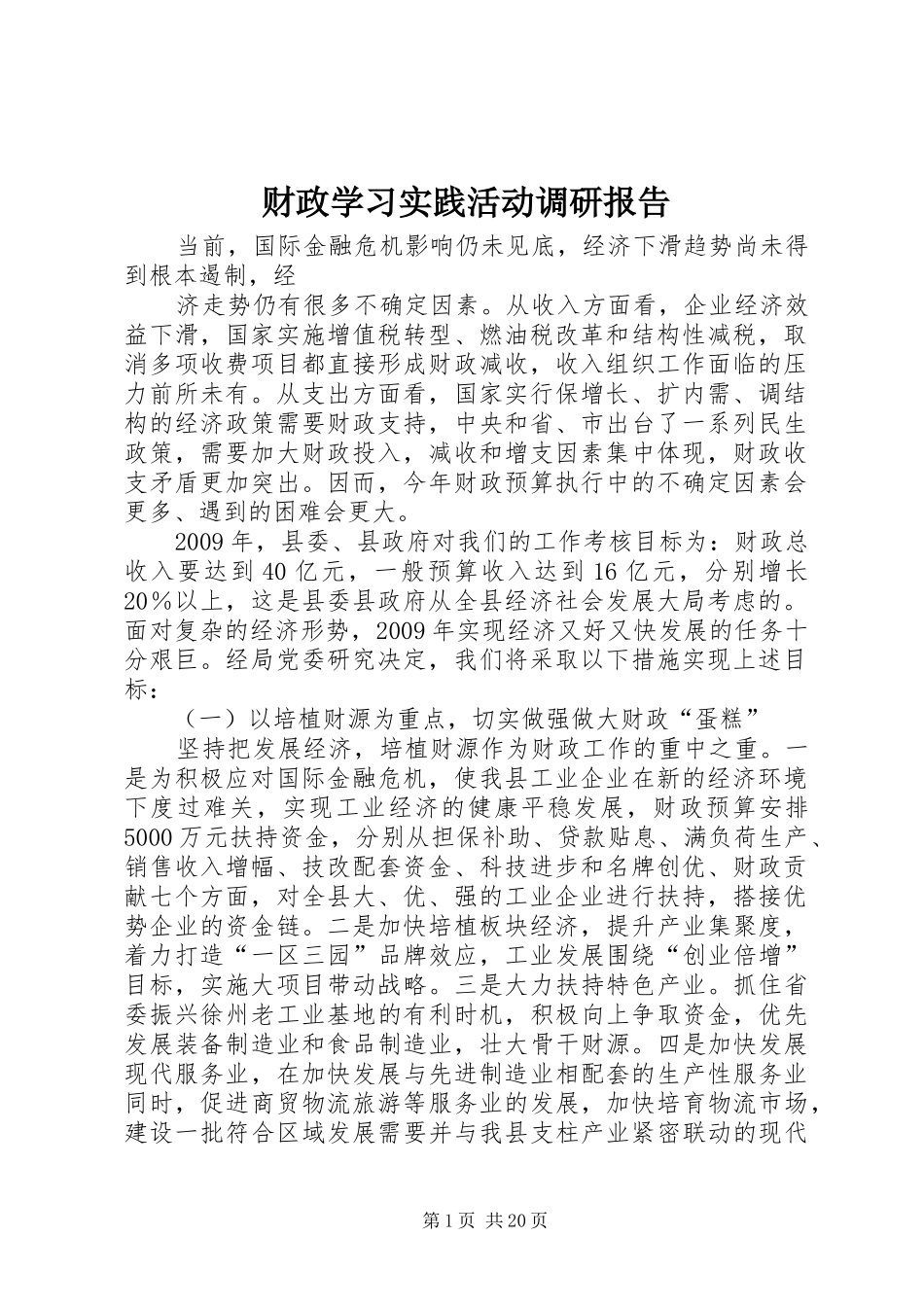 财政学习实践活动调研报告_第1页