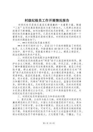村级纪检员工作开展情况报告
