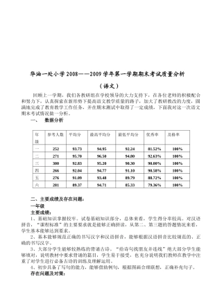 某小学语文期未教学质量分析