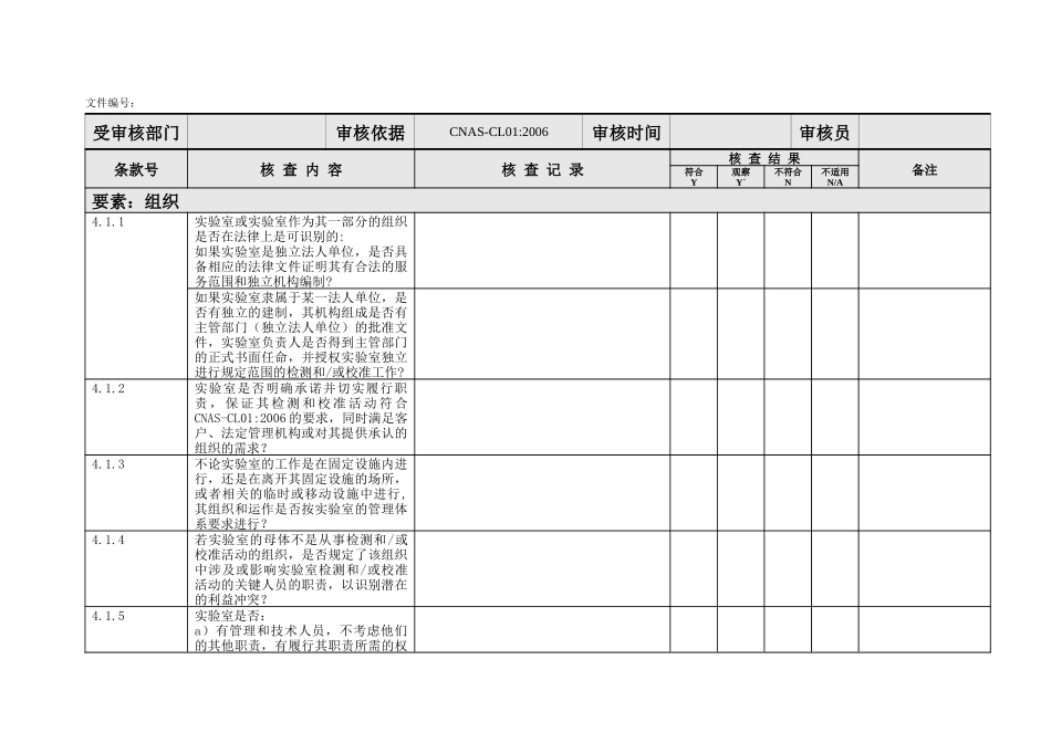 内审核查表(CNAS-CL01标准)_第1页