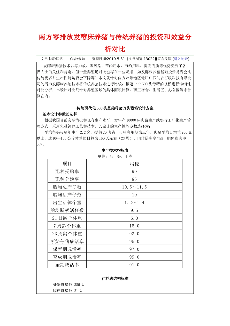 南方零排放发酵床养猪与传统养猪的投资和效益分析对比_第1页