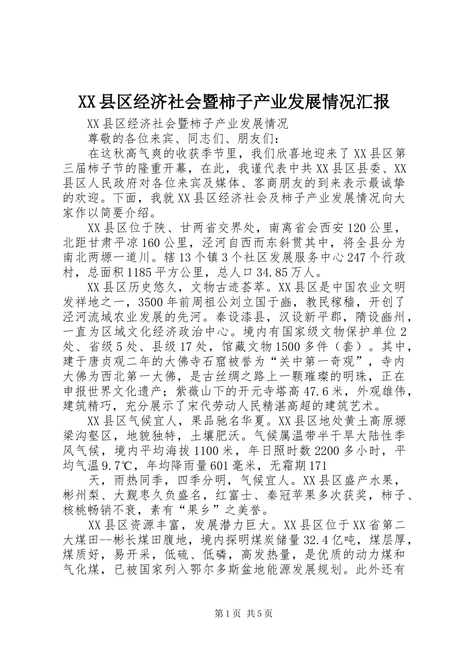 XX县区经济社会暨柿子产业发展情况汇报_第1页