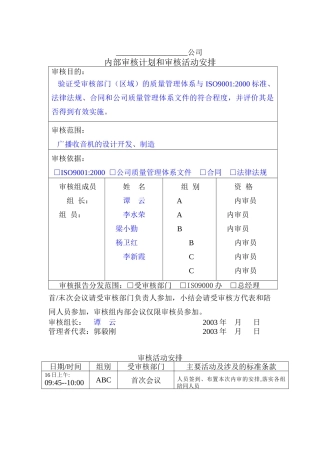 内审计划实例