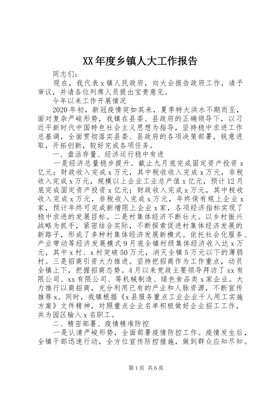 XX年度乡镇人大工作报告_第1页