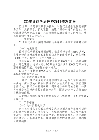 XX年县商务局投资项目情况汇报