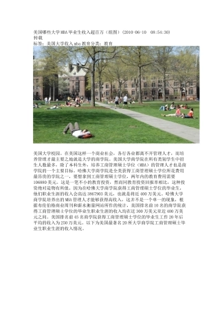 美国哪些大学MBA毕业生收入超百万