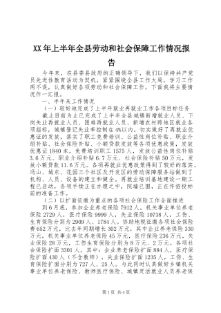 XX年上半年全县劳动和社会保障工作情况报告
