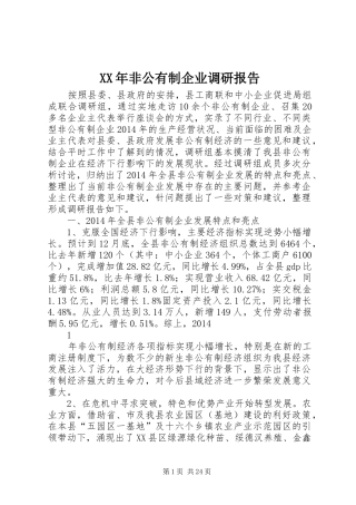 XX年非公有制企业调研报告