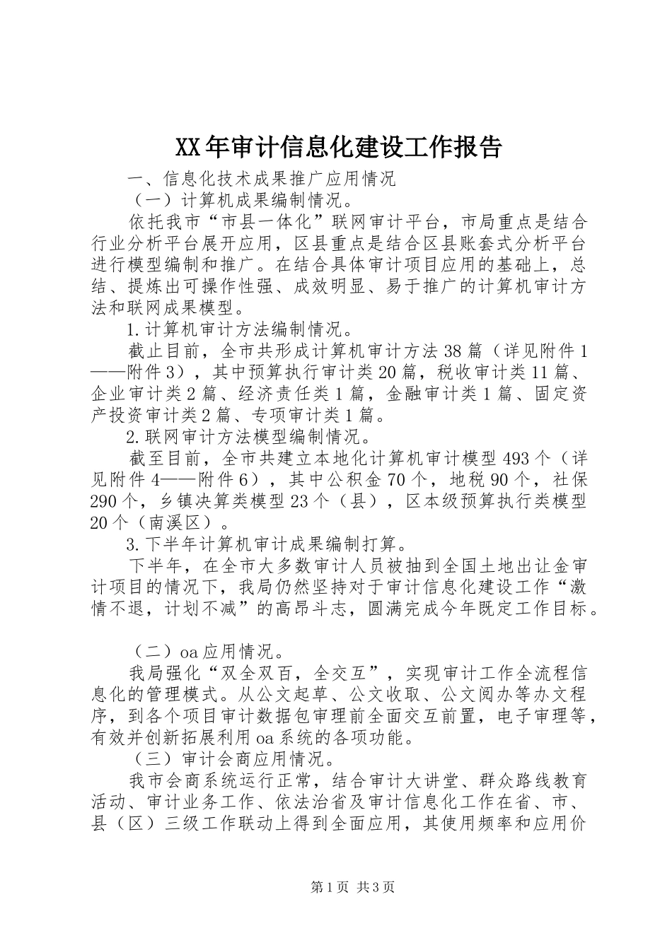 XX年审计信息化建设工作报告_第1页