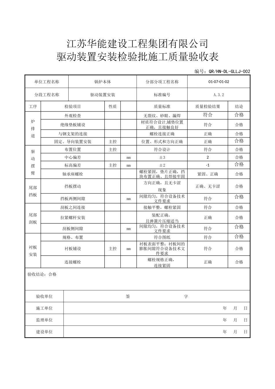 某公司炉排条安装检验批施工质量验收表_第2页