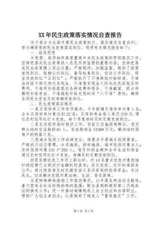 XX年民生政策落实情况自查报告