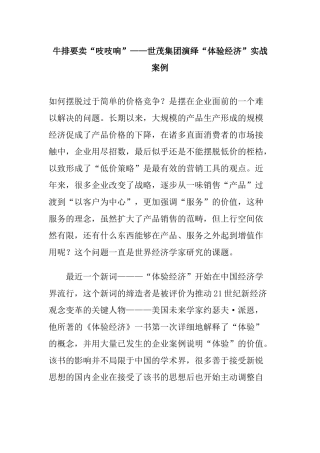 某集团演绎体验经济实战案例分析