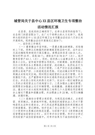 城管局关于县中心XX县区环境卫生专项整治活动情况汇报