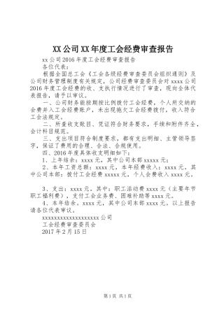 XX公司XX年度工会经费审查报告