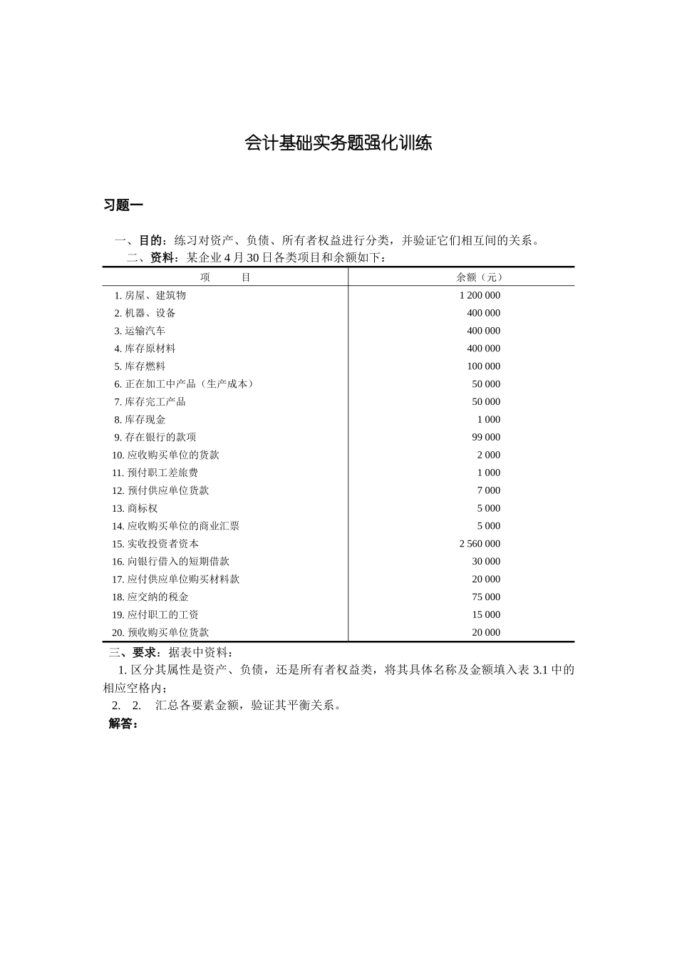 会计基础实务题强化训练_第1页