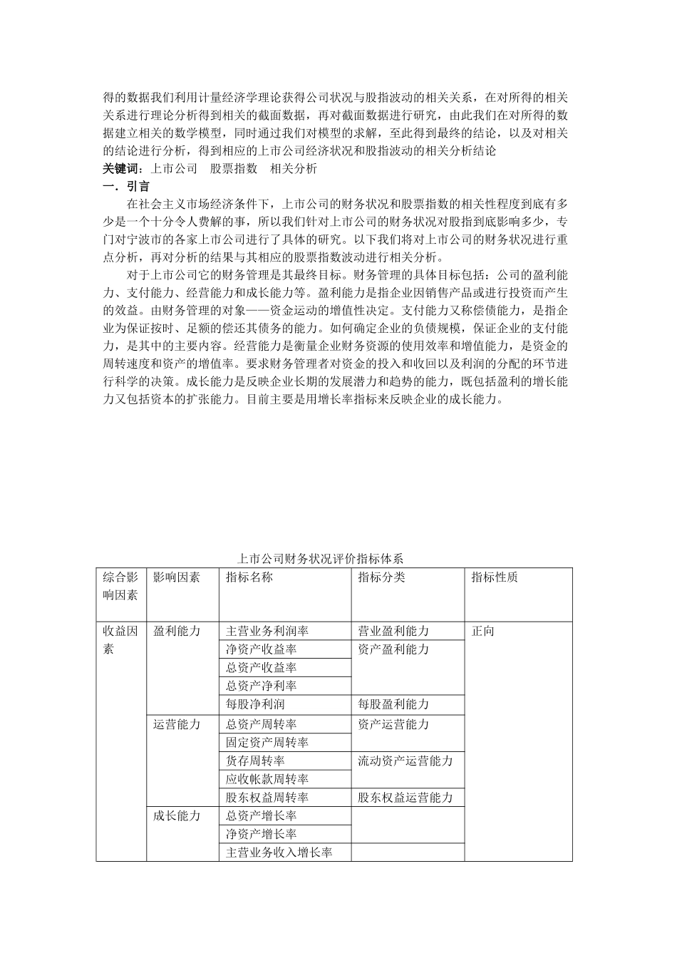 宁波市上市公司财务状况与股指波动的相关分析_第2页