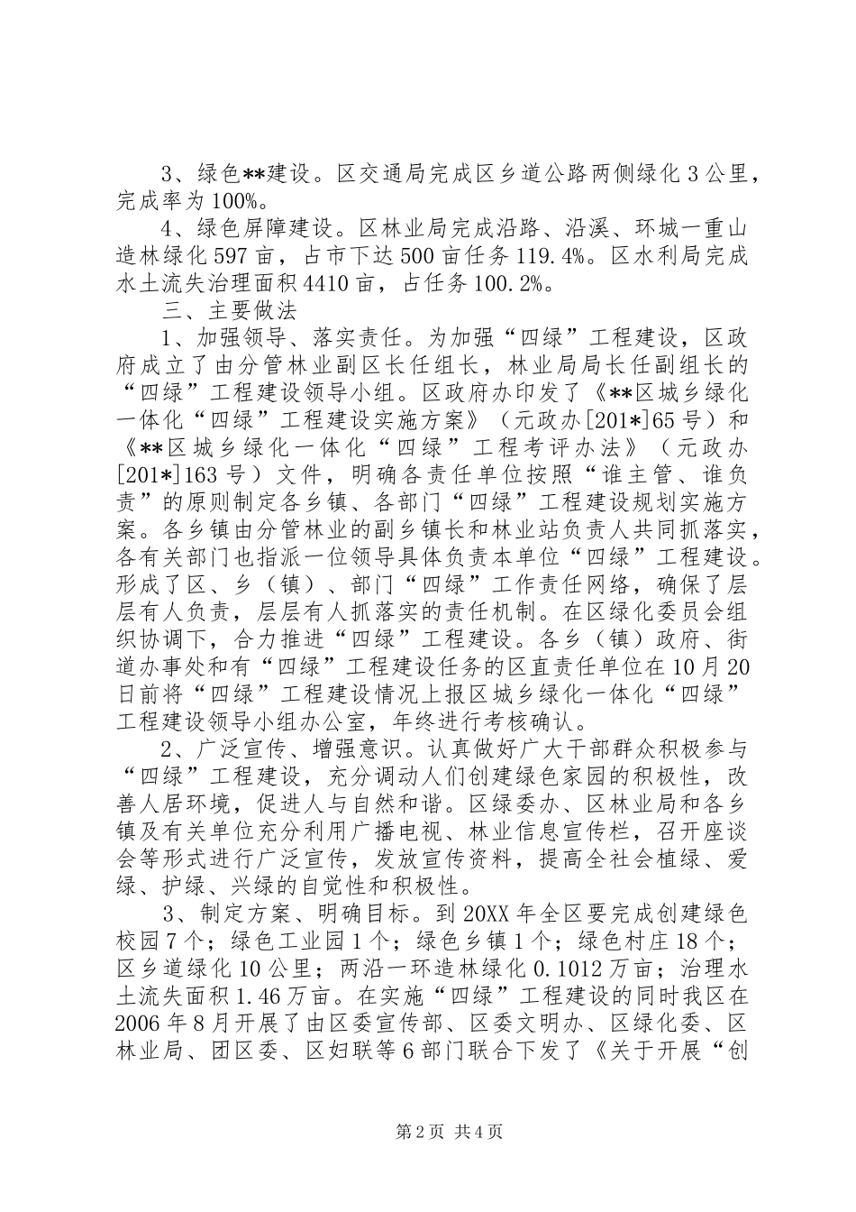城乡绿化一体化四绿工程建设自查报告_第2页