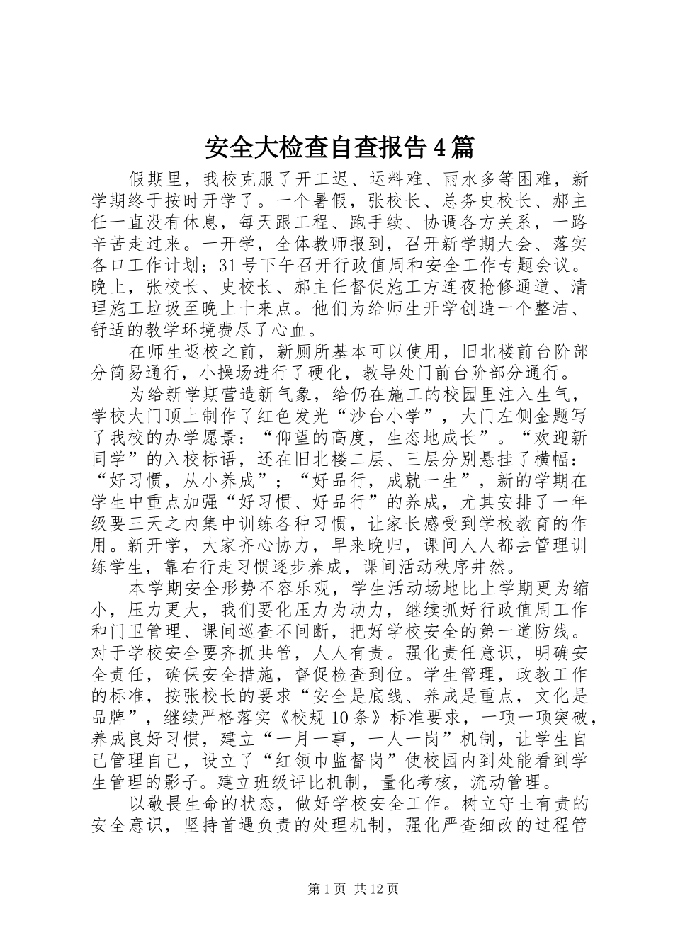 安全大检查自查报告4篇_第1页