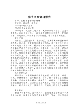 春节回乡调研报告