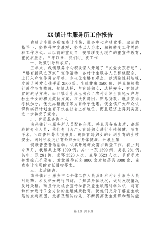 XX镇计生服务所工作报告