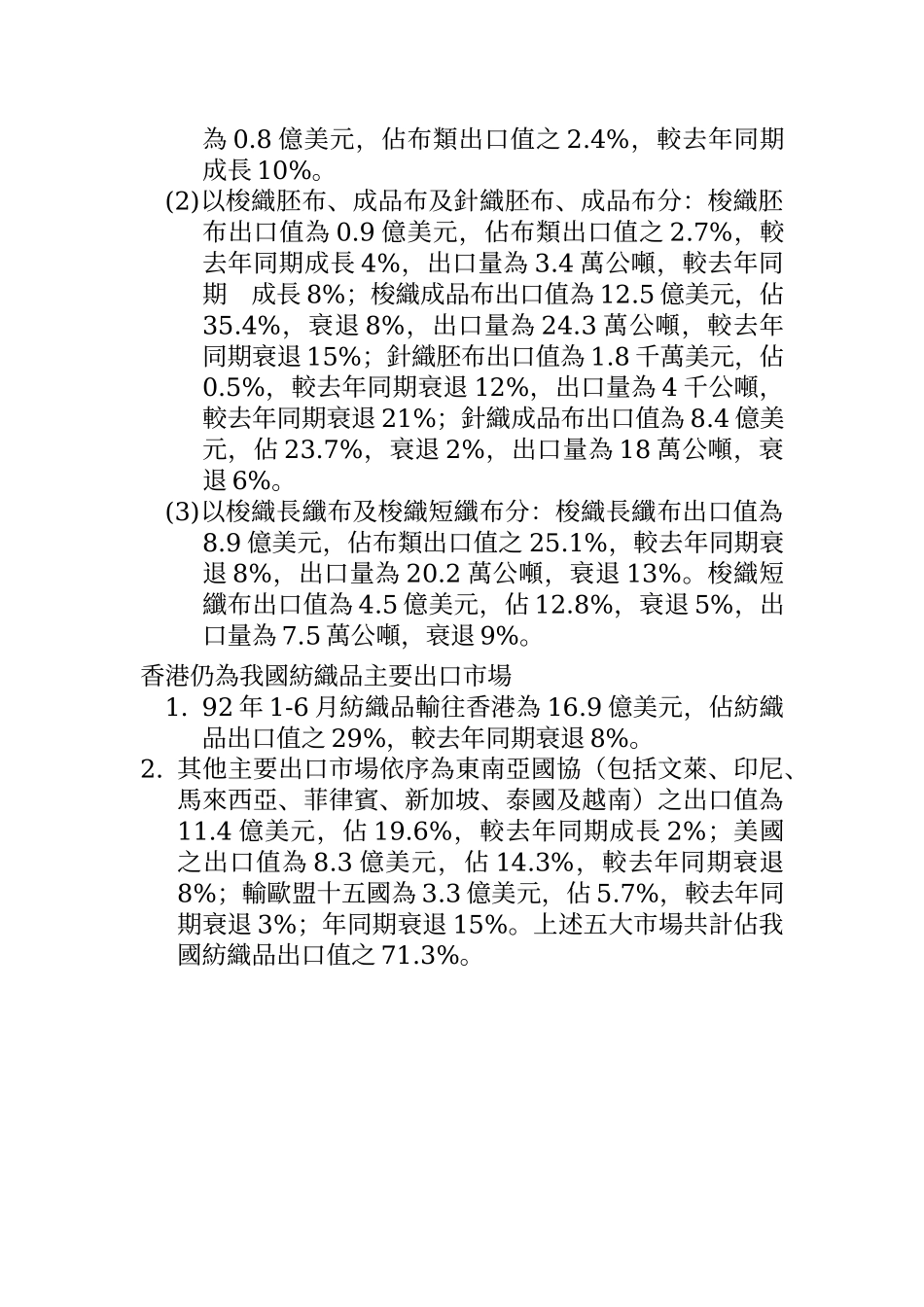 九十二年首六月我国纺织品及成衣进出口概况_第2页