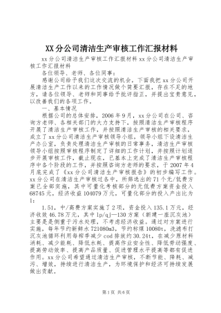 XX分公司清洁生产审核工作汇报材料