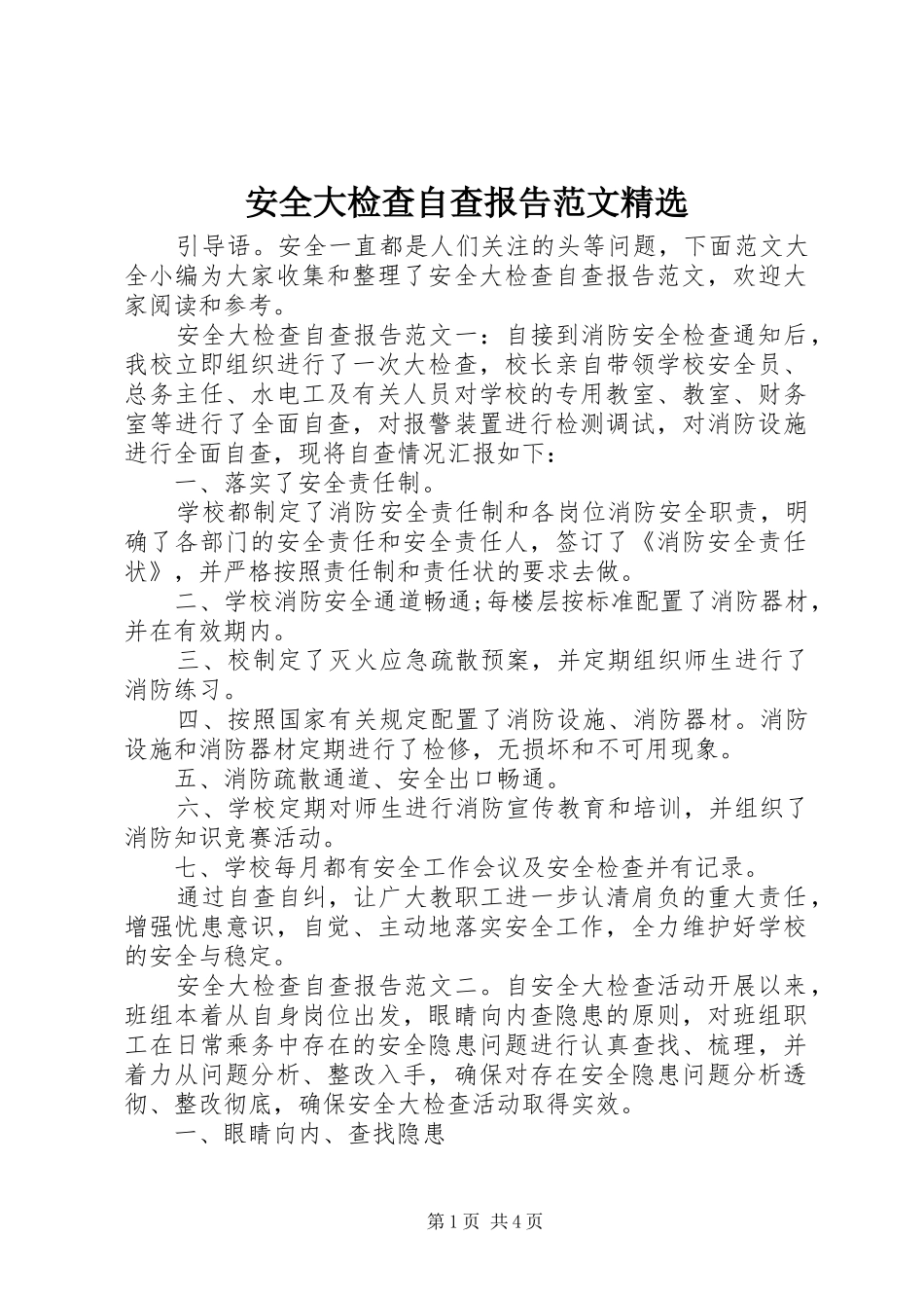 安全大检查自查报告范文精选_第1页