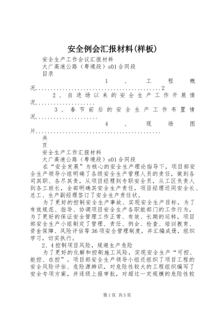 安全例会汇报材料(样板)