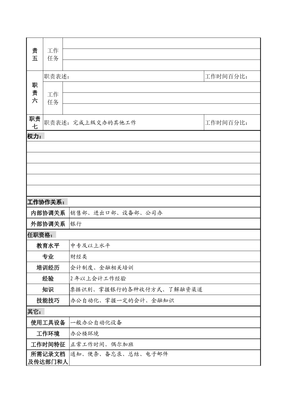某化纤企业银行出纳职务说明书_第2页