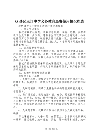 XX县区王圩中学义务教育经费使用情况报告