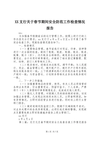 XX支行关于春节期间安全防范工作检查情况报告