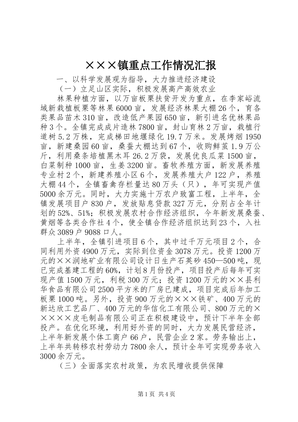 ×××镇重点工作情况汇报_第1页
