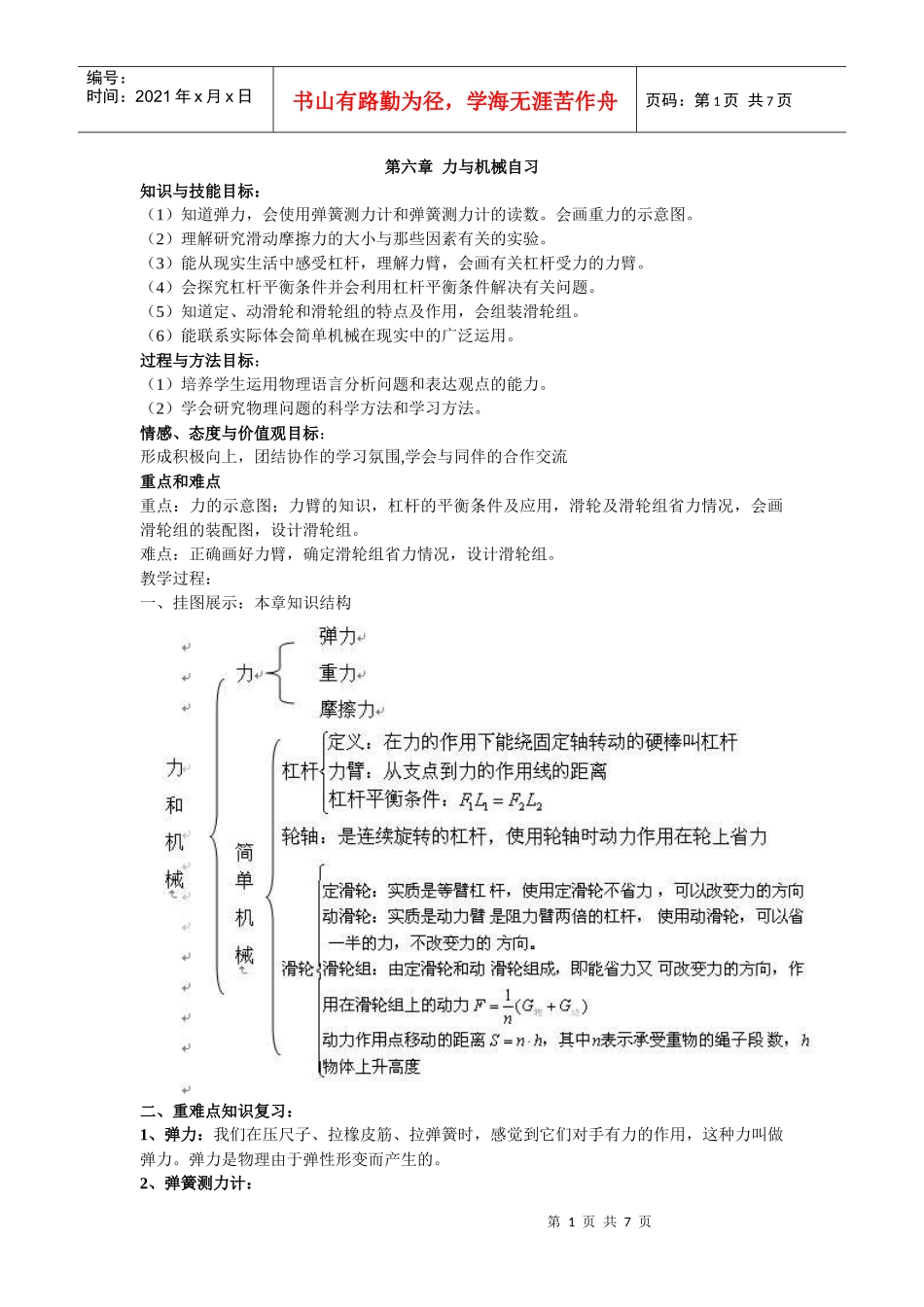 第六章力和机械复习教案(沪粤版)_第1页