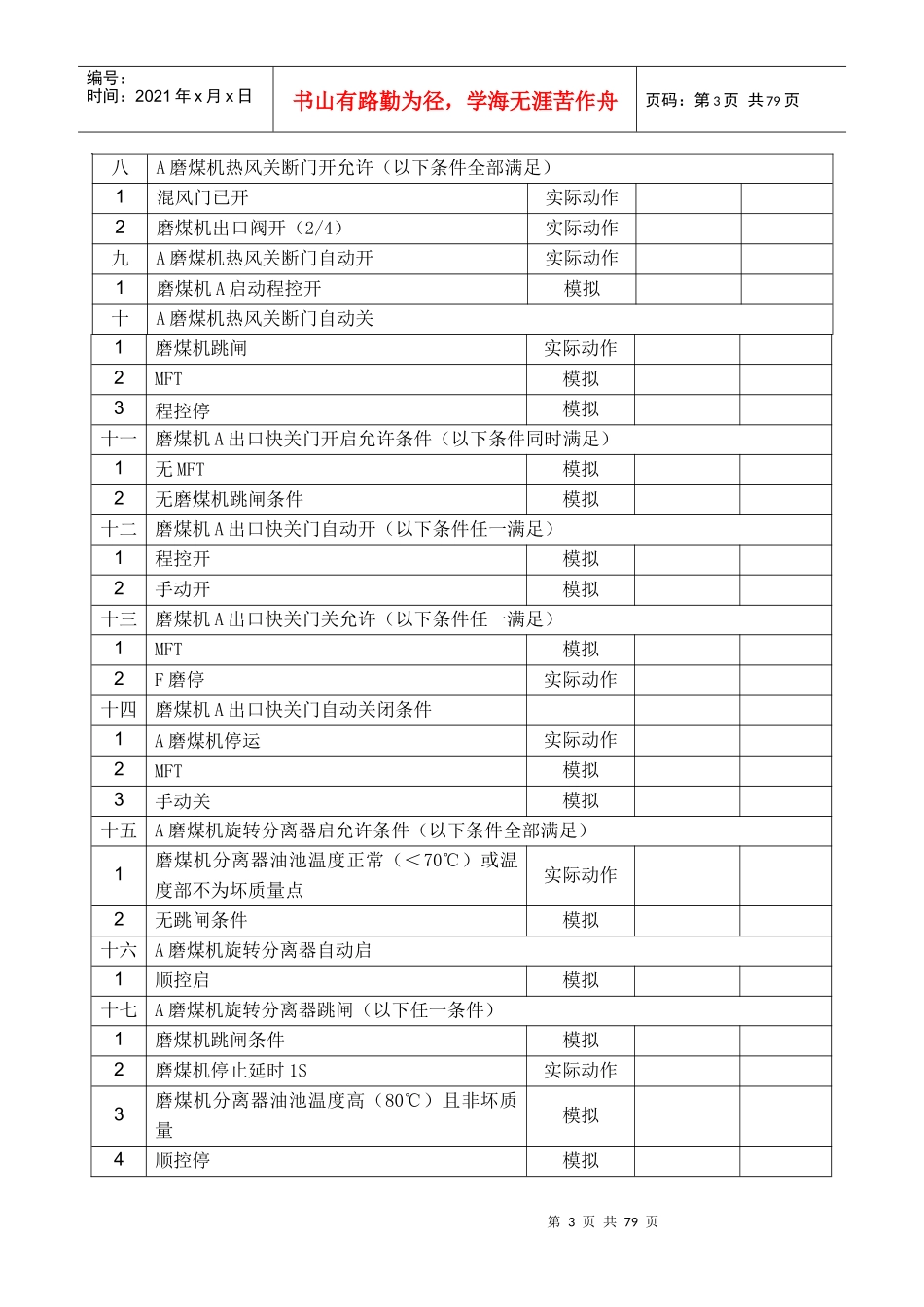 电力有限公司机炉侧逻辑保护试验单培训资料_第3页