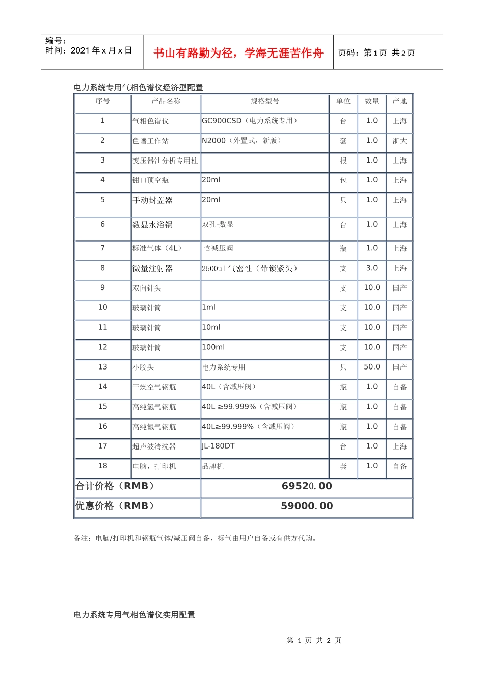 电力系统专用气相色谱仪经济型配置_第1页