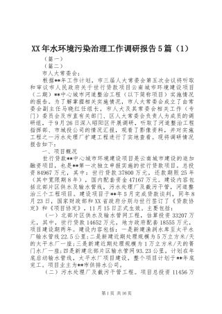 XX年水环境污染治理工作调研报告5篇（1）