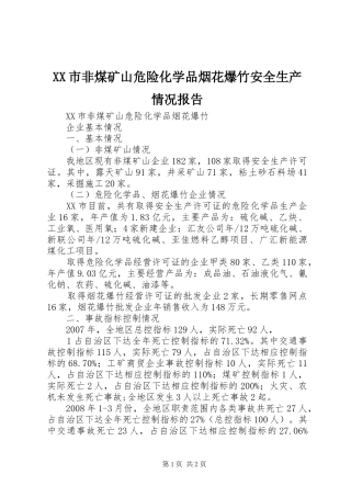 XX市非煤矿山危险化学品烟花爆竹安全生产情况报告