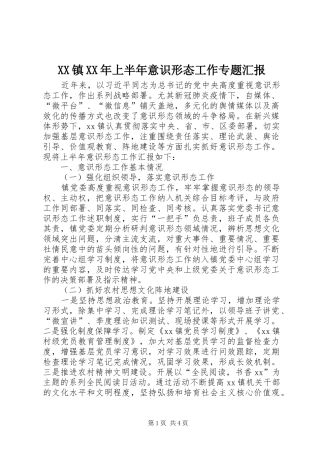 XX镇XX年上半年意识形态工作专题汇报