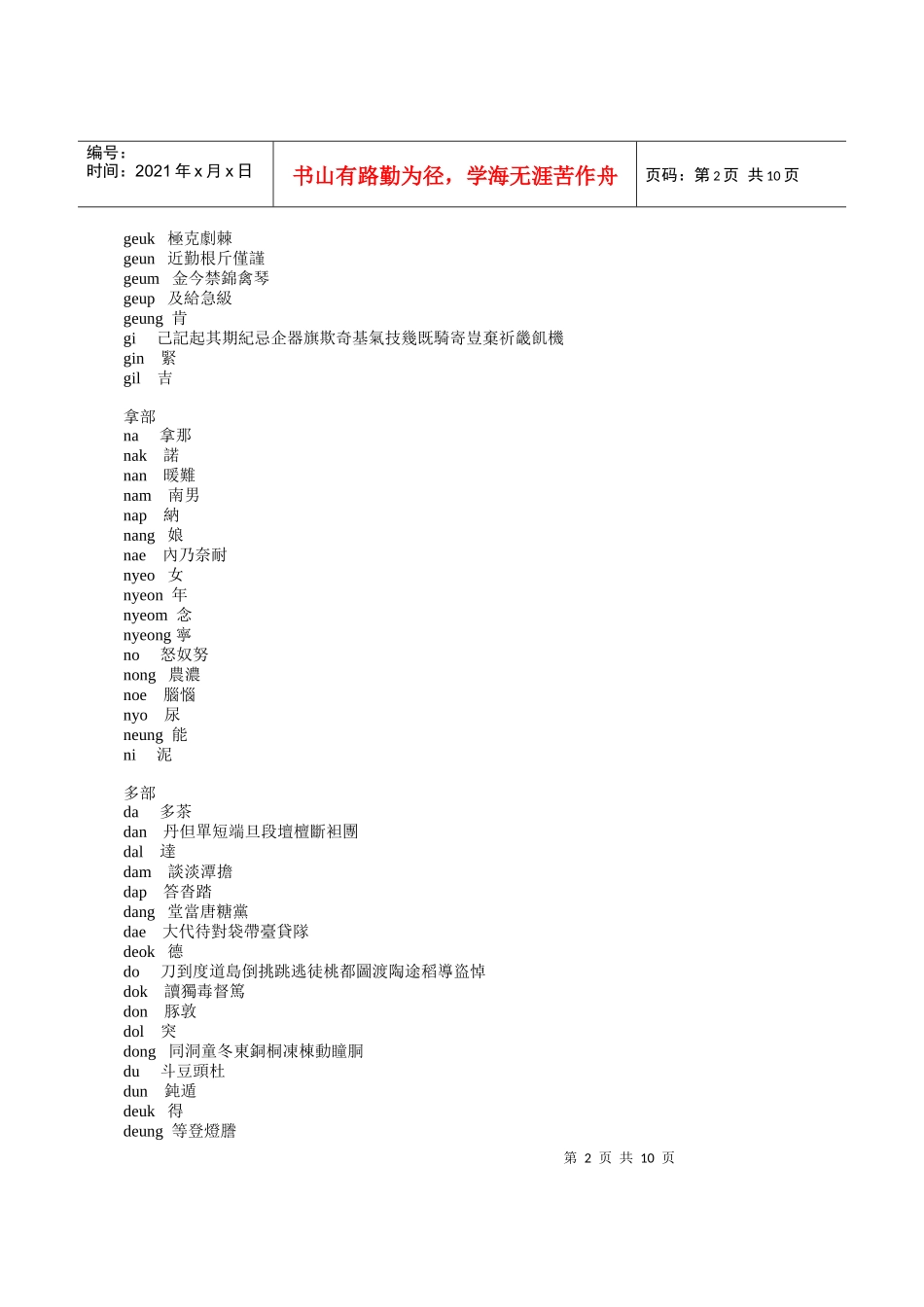 韩国常用汉字及其音读表_第2页