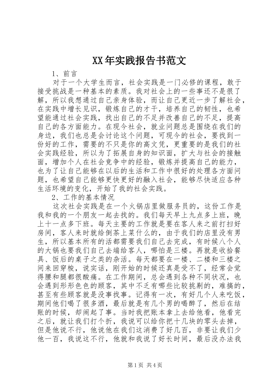 XX年实践报告书范文_第1页