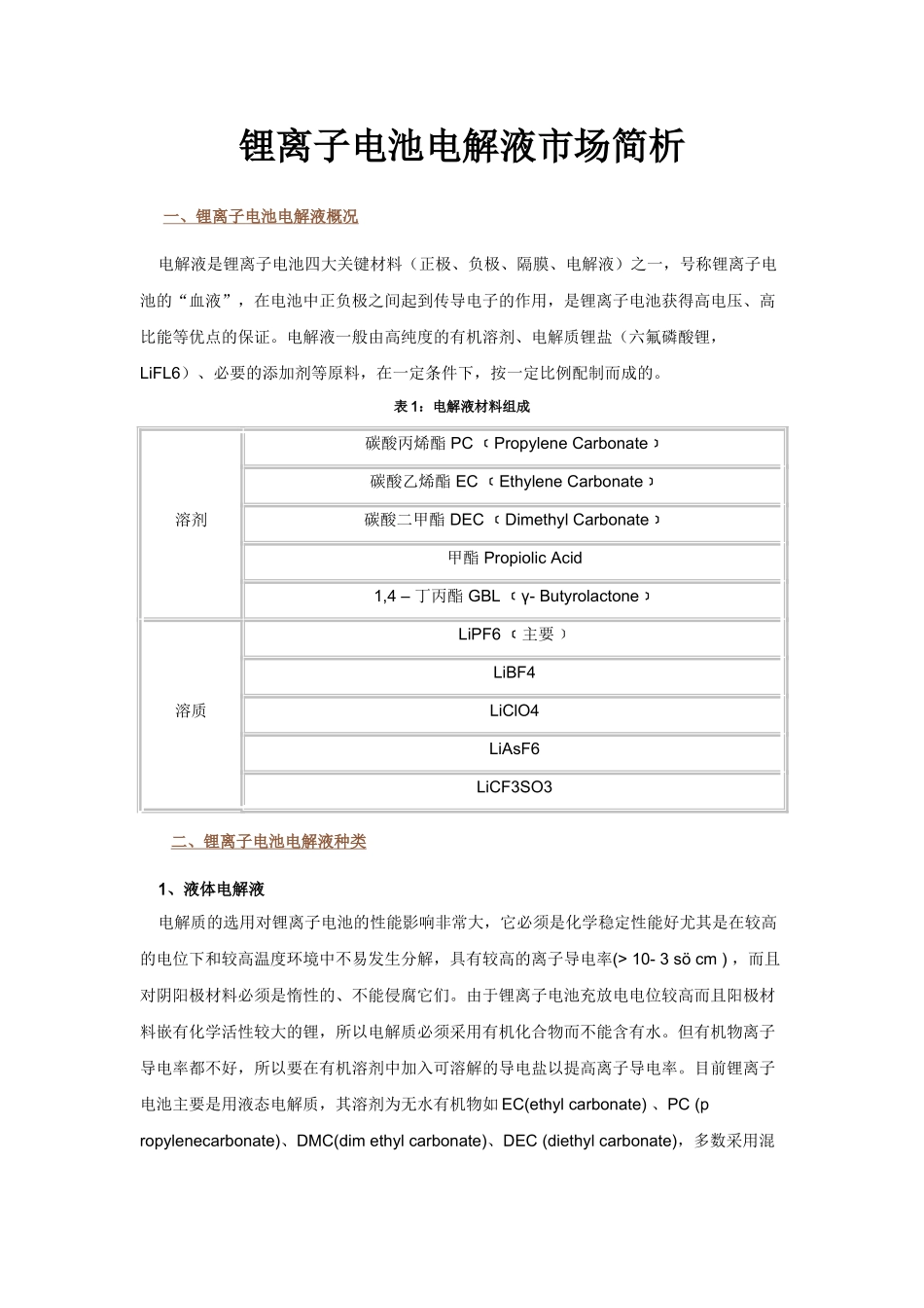 锂离子电池电解液市场简析_第1页