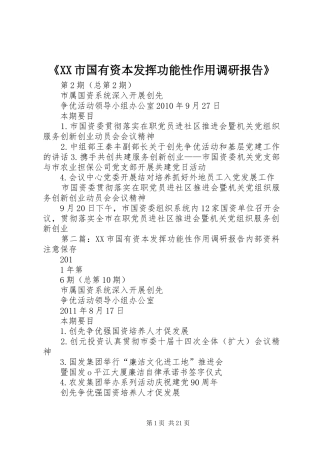 《XX市国有资本发挥功能性作用调研报告》