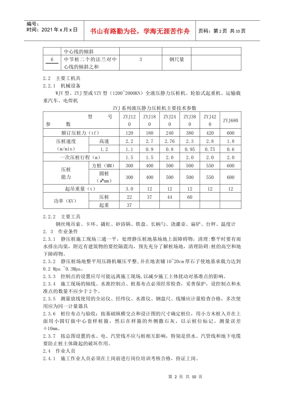 钢筋混凝土静压桩施工工艺标准_第2页