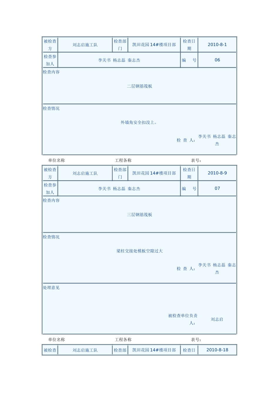 建筑楼盘质量检查记录表_第1页