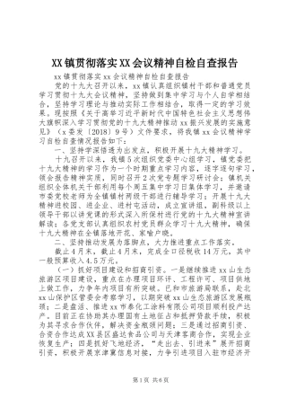 XX镇贯彻落实XX会议精神自检自查报告
