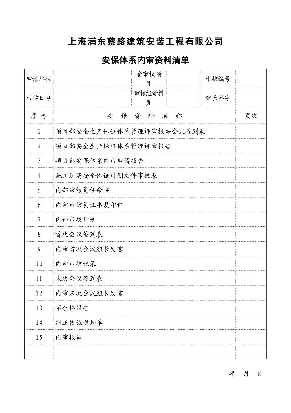 某建筑安装工程有限公司内审表式范本_第1页