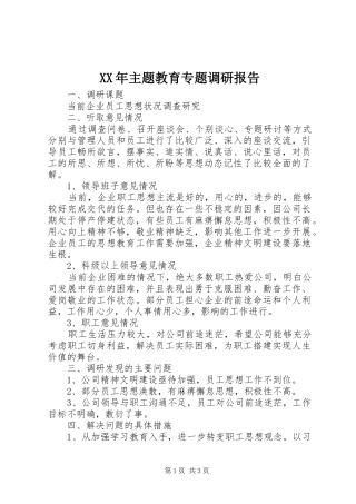 XX年主题教育专题调研报告