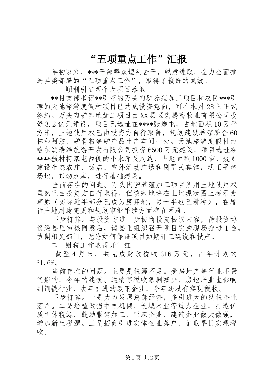 “五项重点工作”汇报_第1页