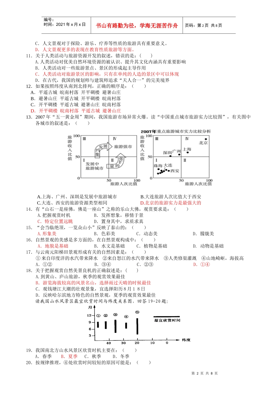 高二旅游地理测验题_第2页