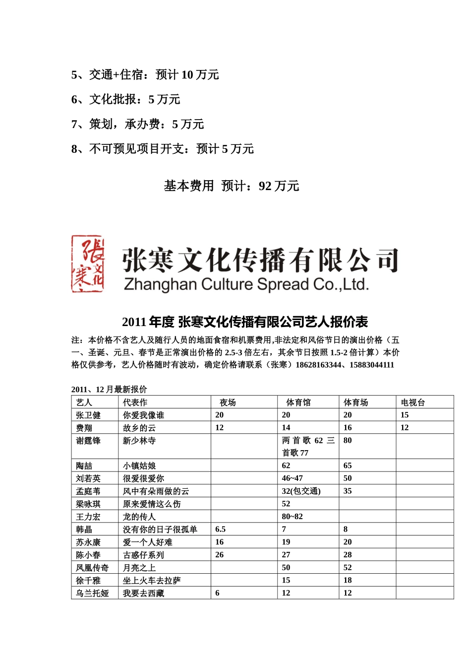 平洲带个我一切XXXX春节晚会演员费用预算_第2页